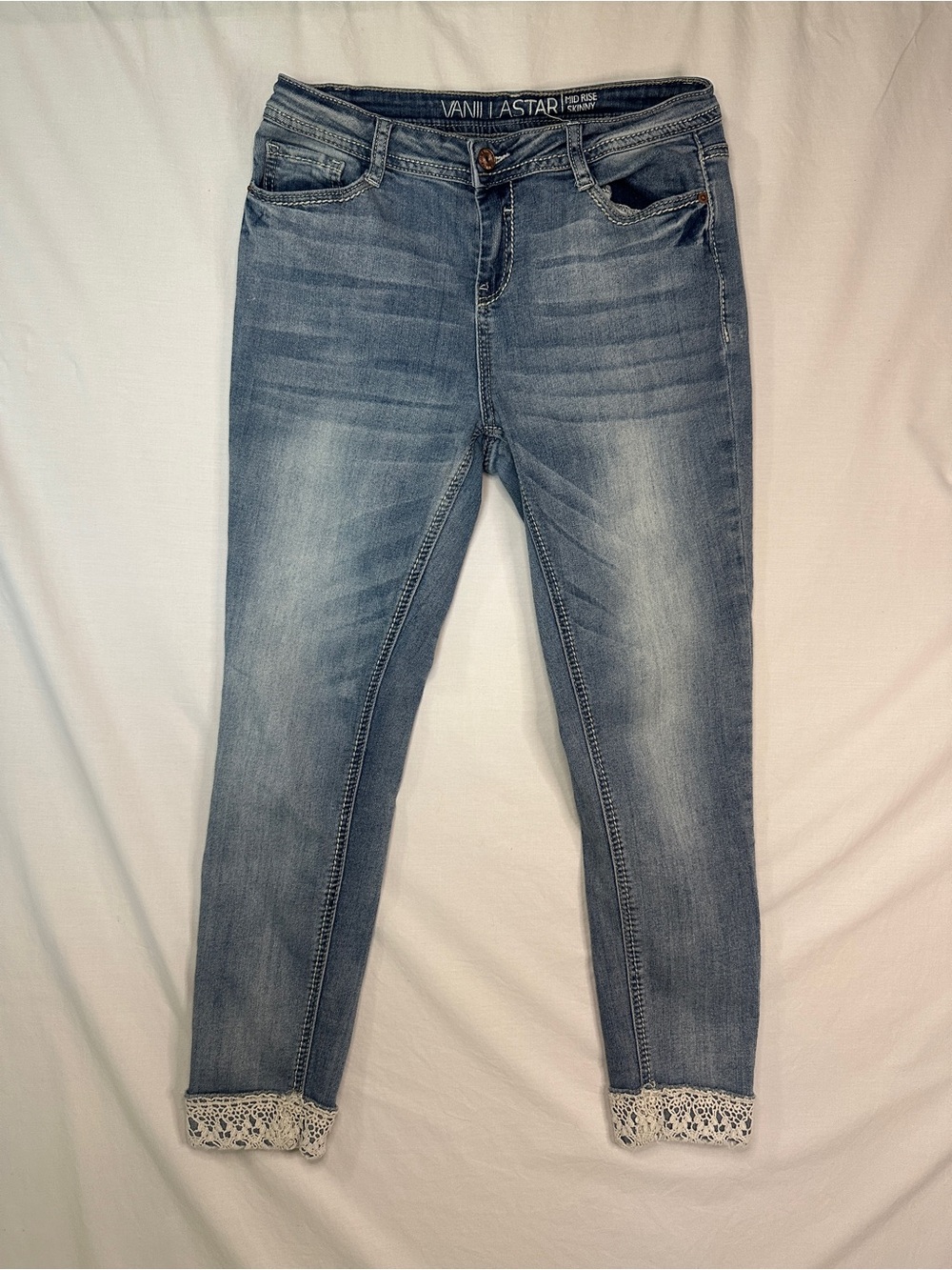 Vanilla Star Light Blue Skinny Jeans with Lace Cuff